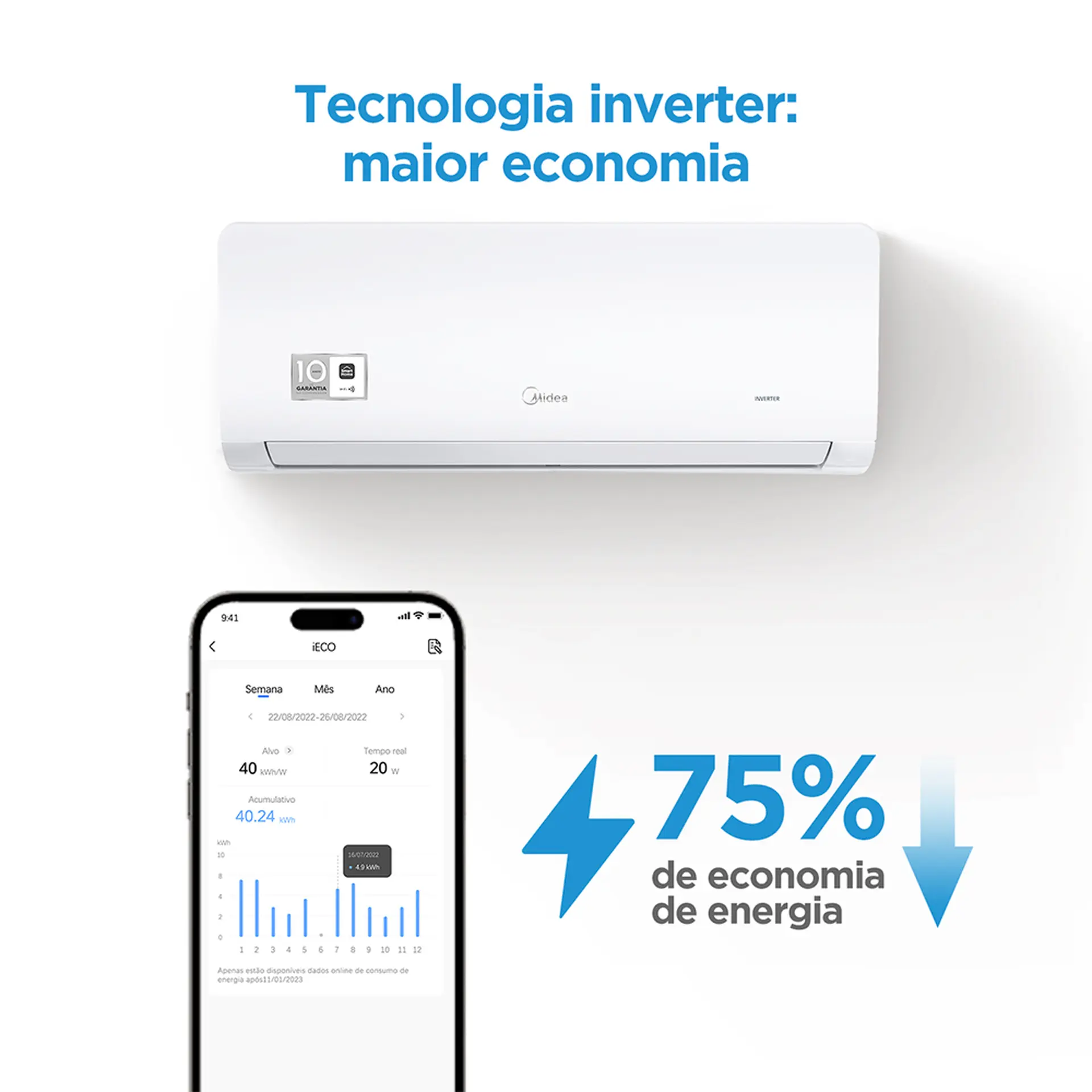 Ar-Condicionado Split Inverter 18.000 BTUs Xtreme Save Connect Midea Frio - 220 Volts
