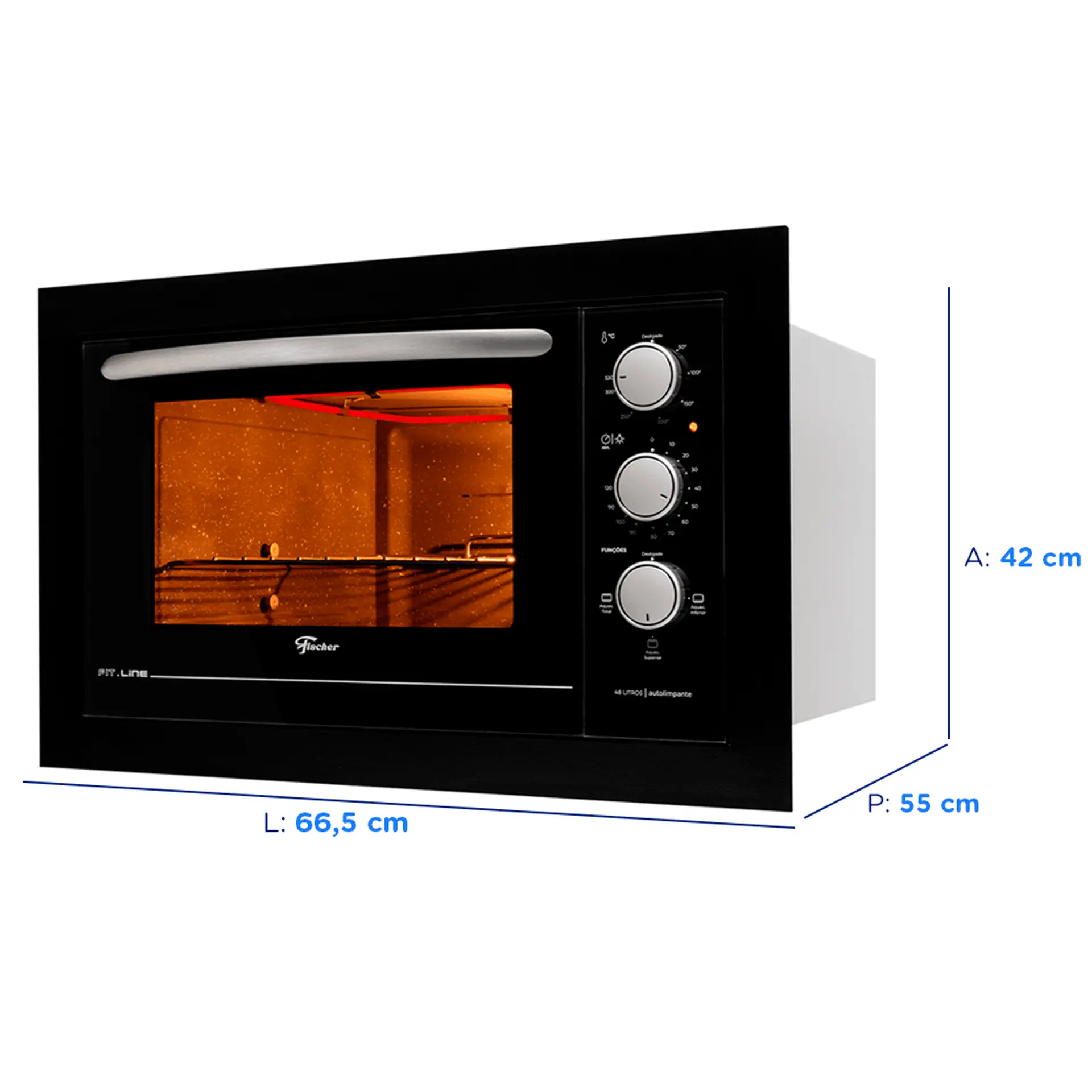 Forno Elétrico de Embutir 48L Fischer Fit Line com Timer 1775W - Preto - 110 Volts