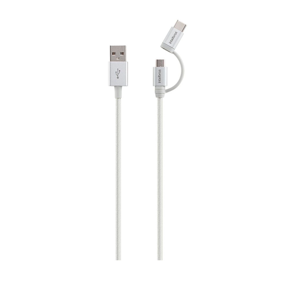 Cabo USB - Micro USB e USB - USB C Branco nylon 1,5m Intelbras EUABC 15NB