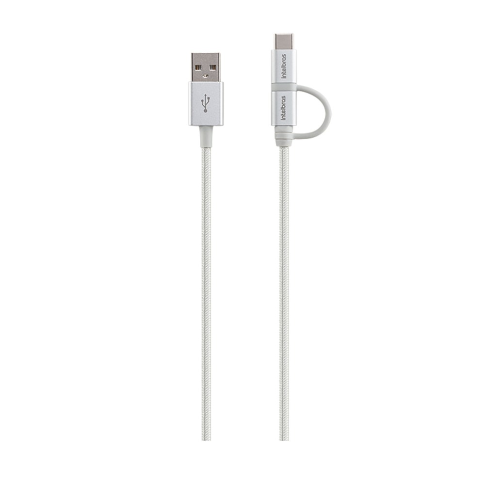 Cabo USB - Micro USB e USB - USB C Branco nylon 1,5m Intelbras EUABC 15NB
