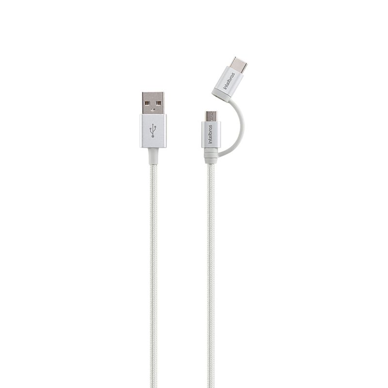 Cabo USB - Micro USB e USB - USB C Branco nylon 1,5m Intelbras EUABC 15NB