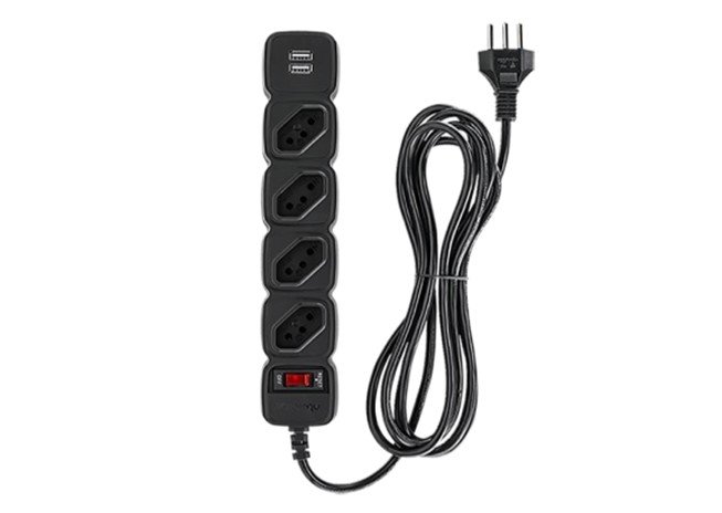 Protetor Eletrônico 4 Tomadas 2 USB Intelbras EPE 204 USB PT+