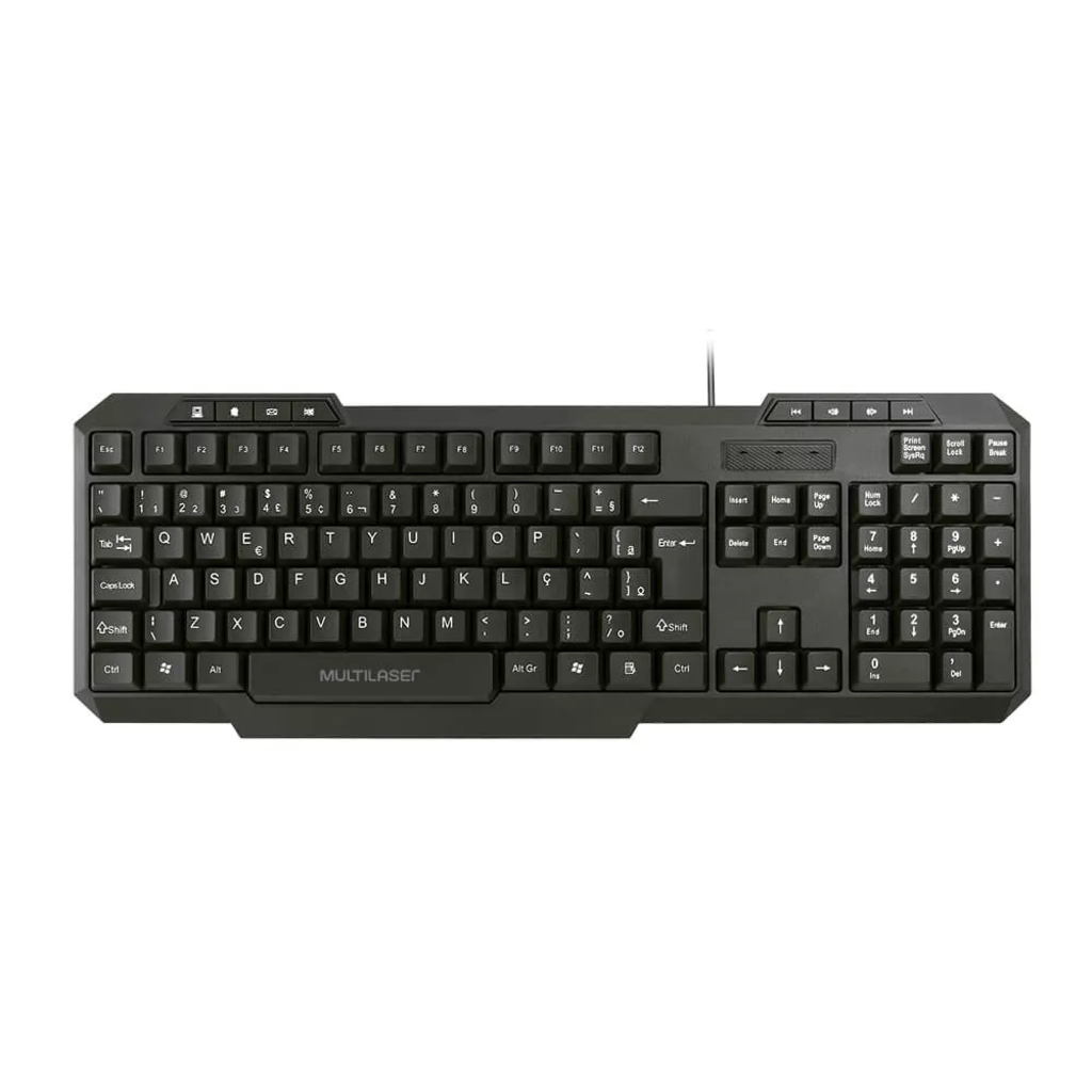Teclado USB Slim Multilaser Preto Multimídia - TC206 - Vendido Unitário