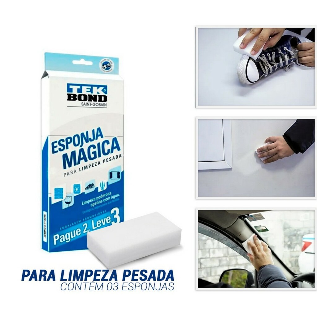 Esponja Mágica para Limpeza Pesada Pacote com 3 Esponjas - Tekbond - 24361000302