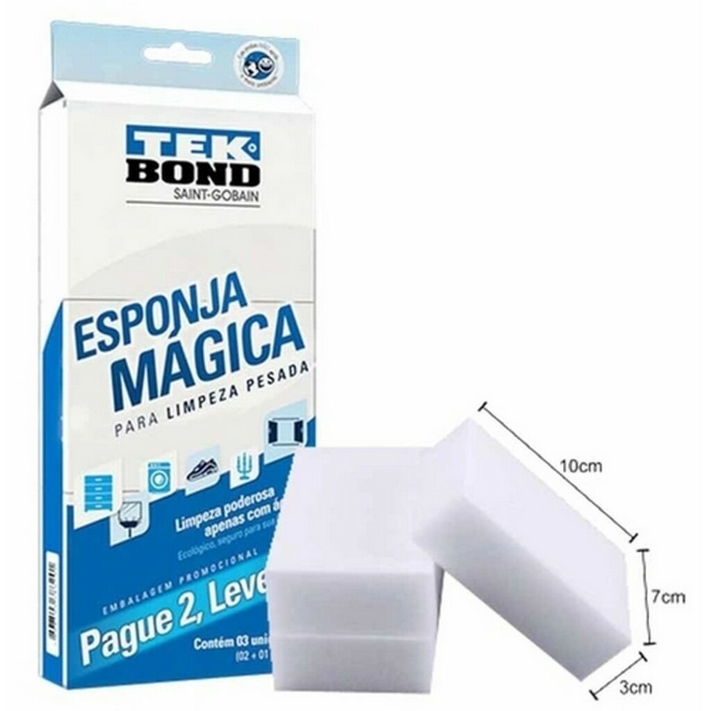 Esponja Mágica para Limpeza Pesada Pacote com 3 Esponjas - Tekbond - 24361000302