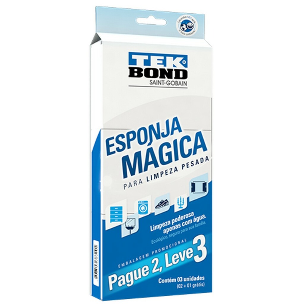 Esponja Mágica para Limpeza Pesada Pacote com 3 Esponjas - Tekbond - 24361000302