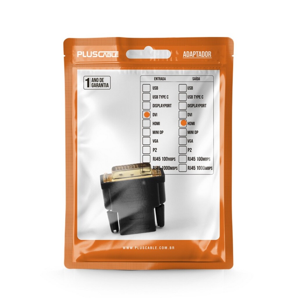 Adaptador DVI Macho - HDMI Fêmea Pluscable Unitário - ADP-DVIHDMI10BK