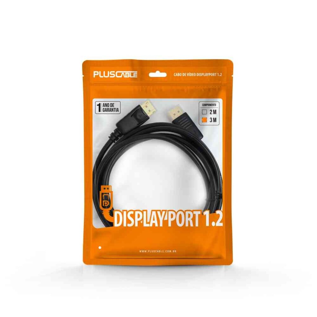Cabo Displayport Macho para Displayport Macho 2,0 metros - PLUSCABLE - DP1220