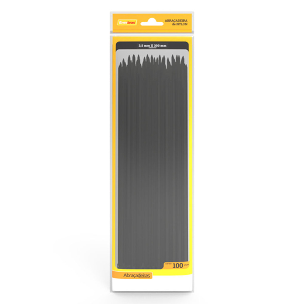 Abraçadeira Plástica Enerbras 3,5 x 300mm Preto A35-E300P - Pacote com 100 Unidades