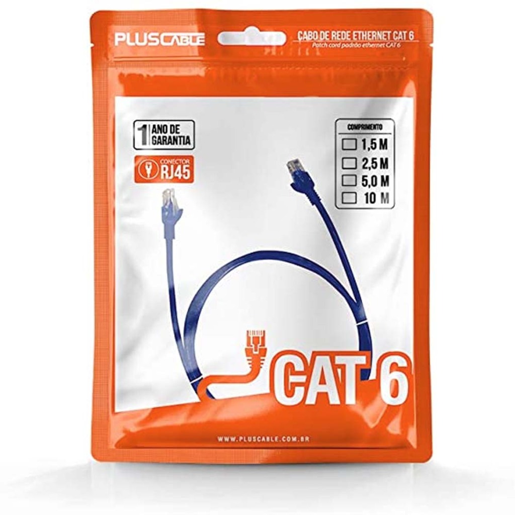 Cabo Patch Cord Cat.6 1,5 Metros Azul Pluscable PC-ETH6U15BL