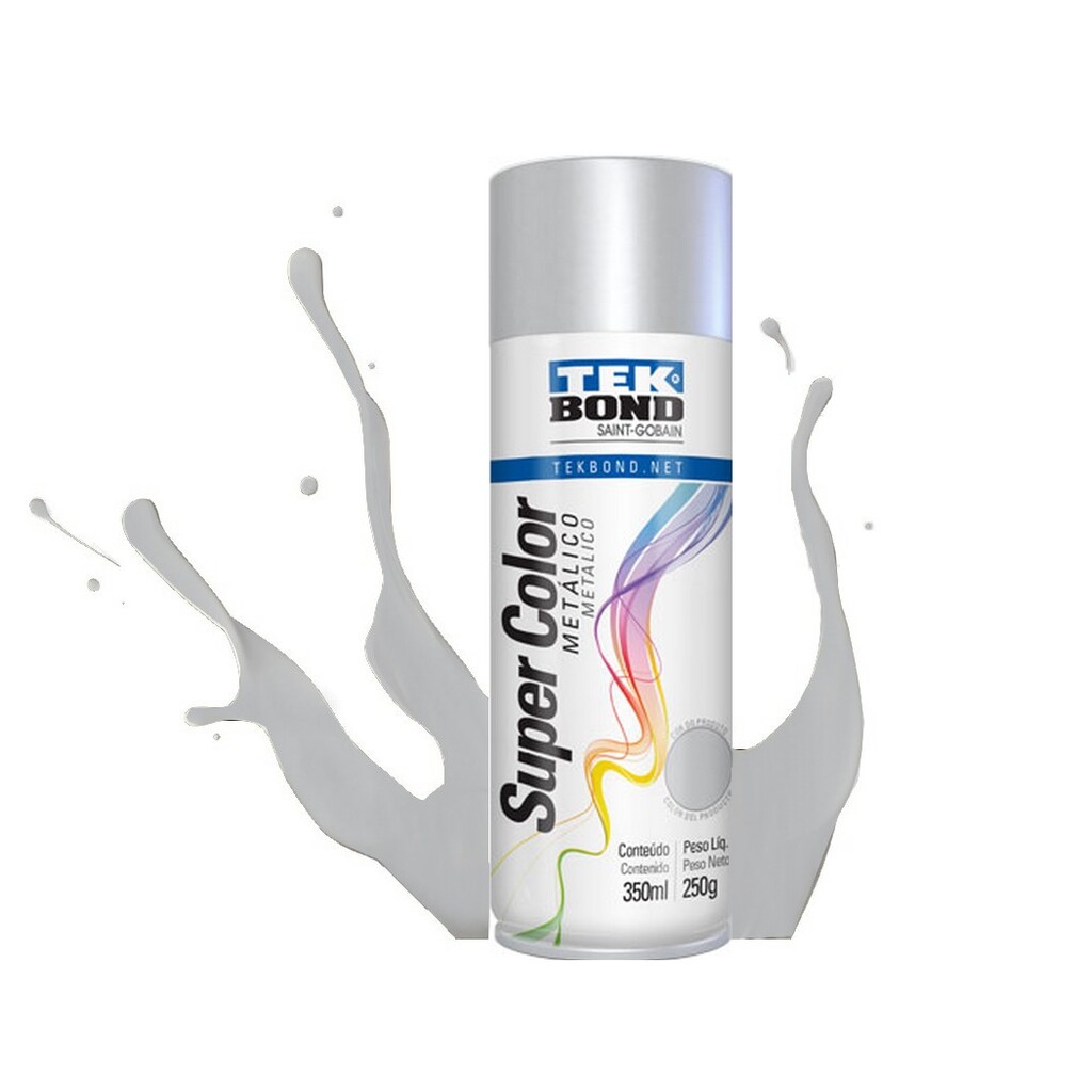 Tinta Spray Super Color Prata Metálico 350ml/250g - Tekbond - 69957327166