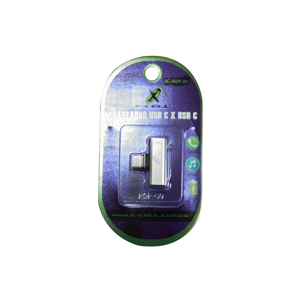 Adaptador USB Type-C Macho x Type-C Duplo Fêmea Flex Preto XCADP30