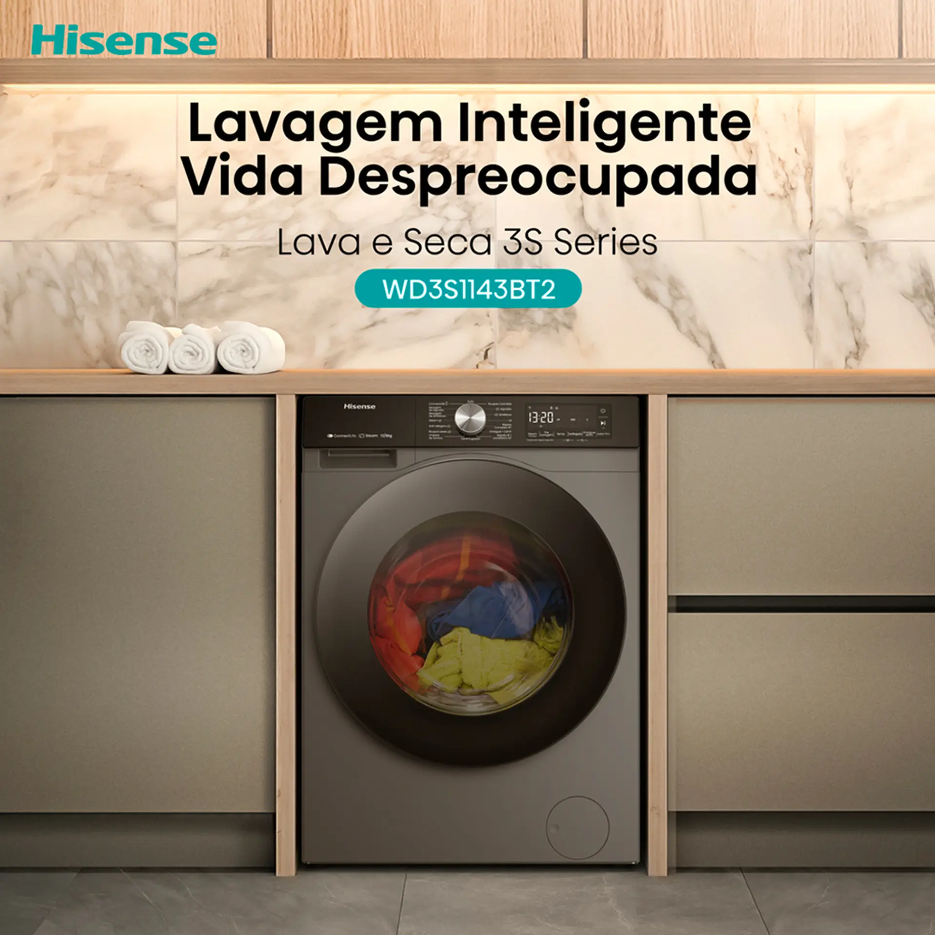 Lava e Seca Hisense Conectada Steam WI-FI 11kg WD3S1143BT1/BT2 - Titanium - 110 Volts
