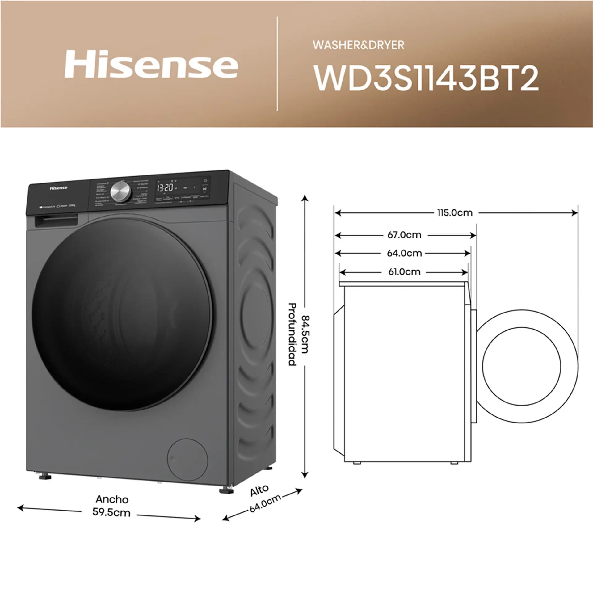 Lava e Seca Hisense Conectada Steam WI-FI 11kg WD3S1143BT1/BT2 - Titanium - 110 Volts