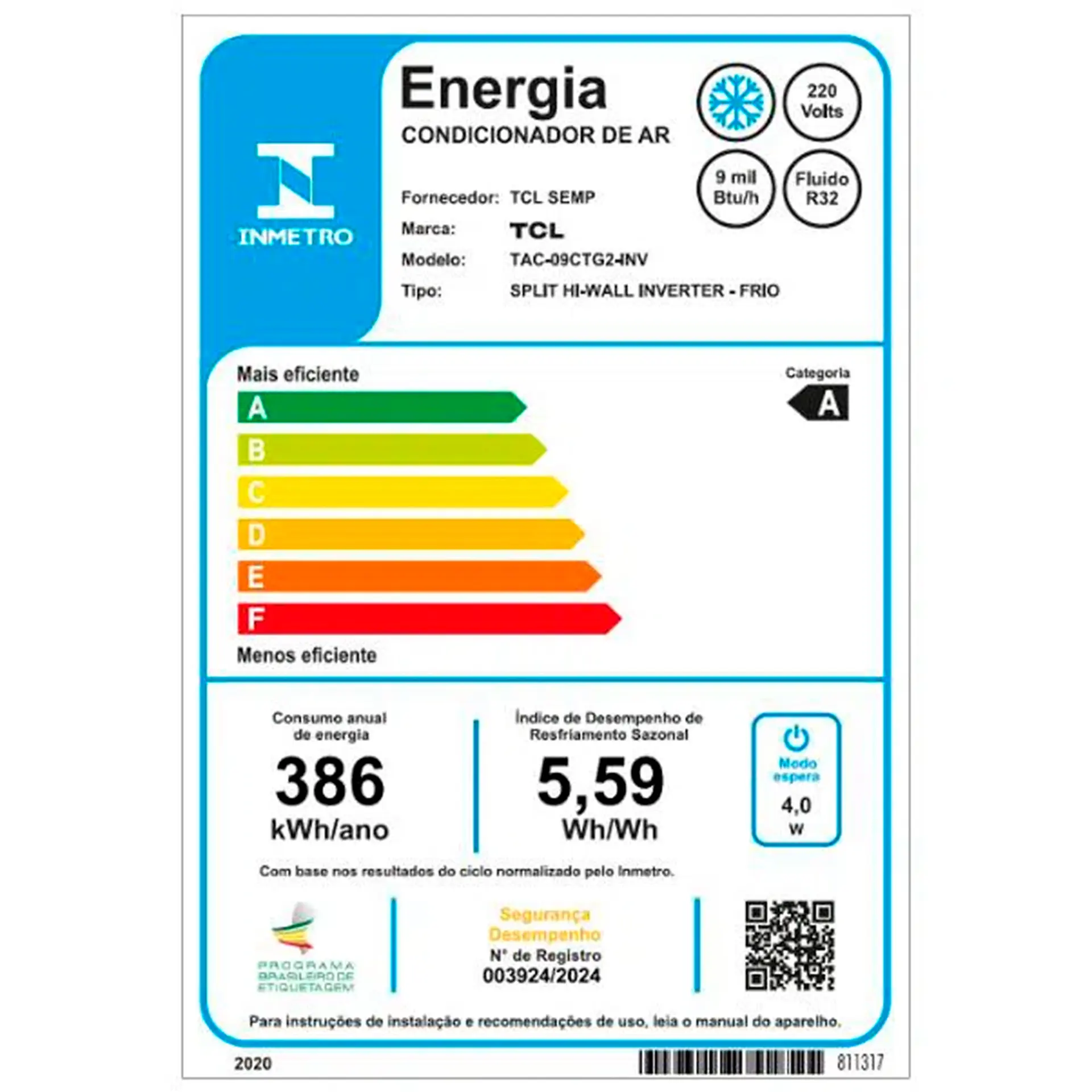 Ar Condicionado 9.000 BTUs Inverter T-Pro 2.0 TAC-09CTG2-INV TCL Frio - Branco - 220 Volts