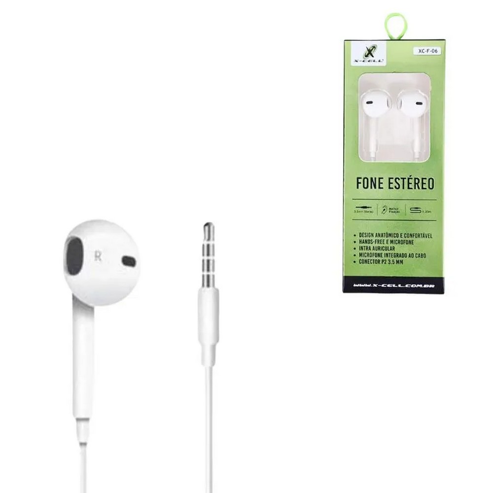 Fone de Ouvido Auricular com Microfone Plug P2 Branco X-Cell XCF06