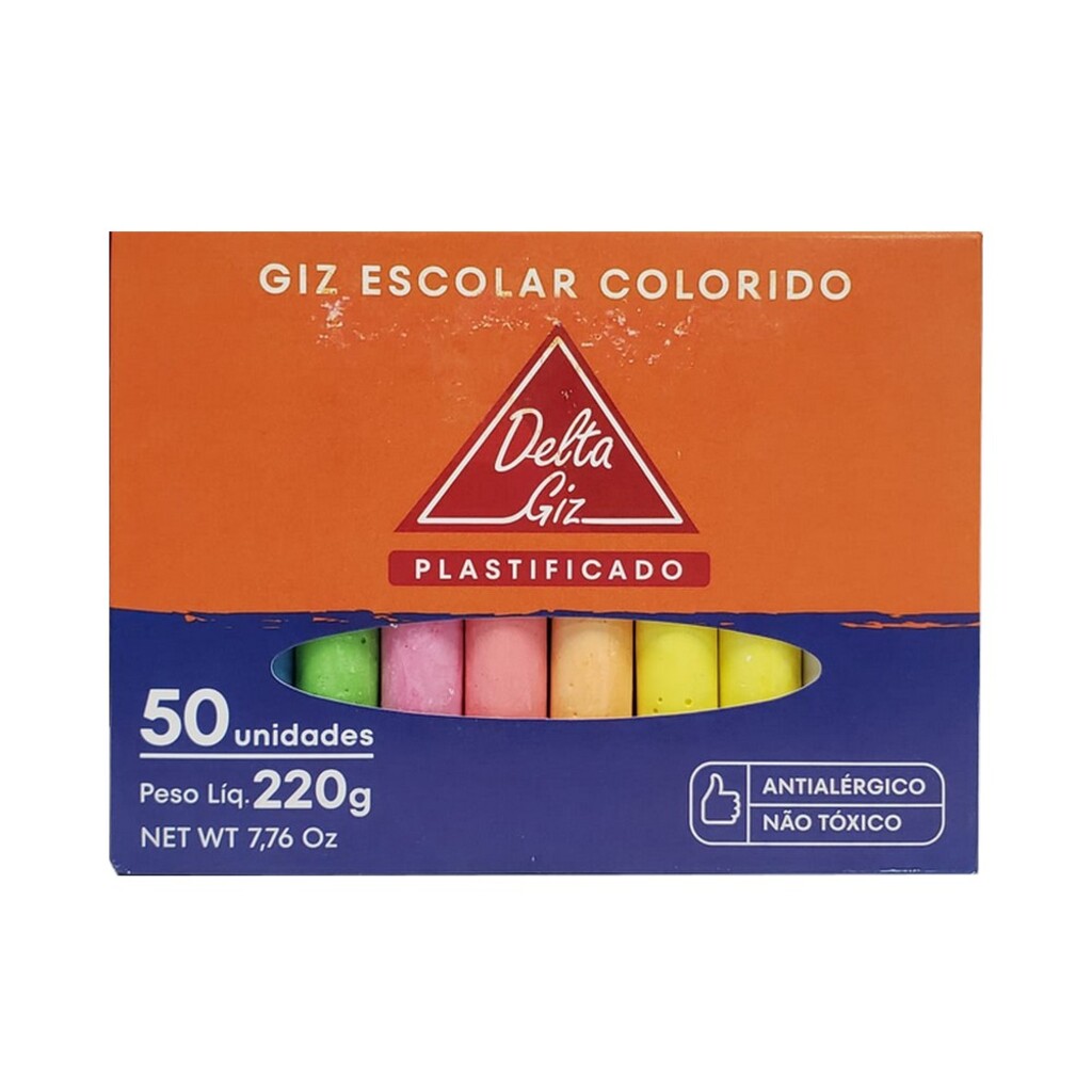 Giz Comum Colorido Delta - Caixa com 50 Palitos - 3152