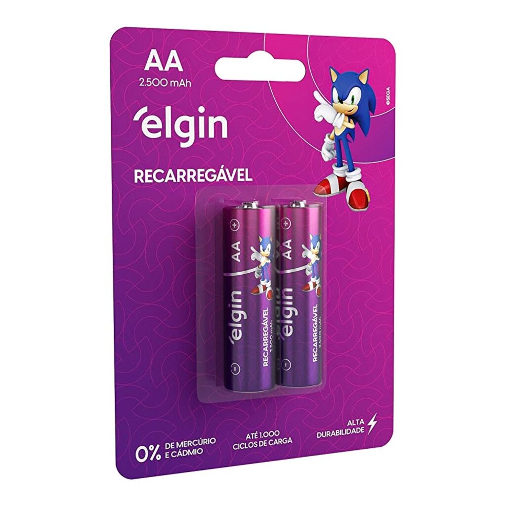 Pilha Recarregável AA 2500MAH Elgin - 82172 - Blister com 2 Pilhas
