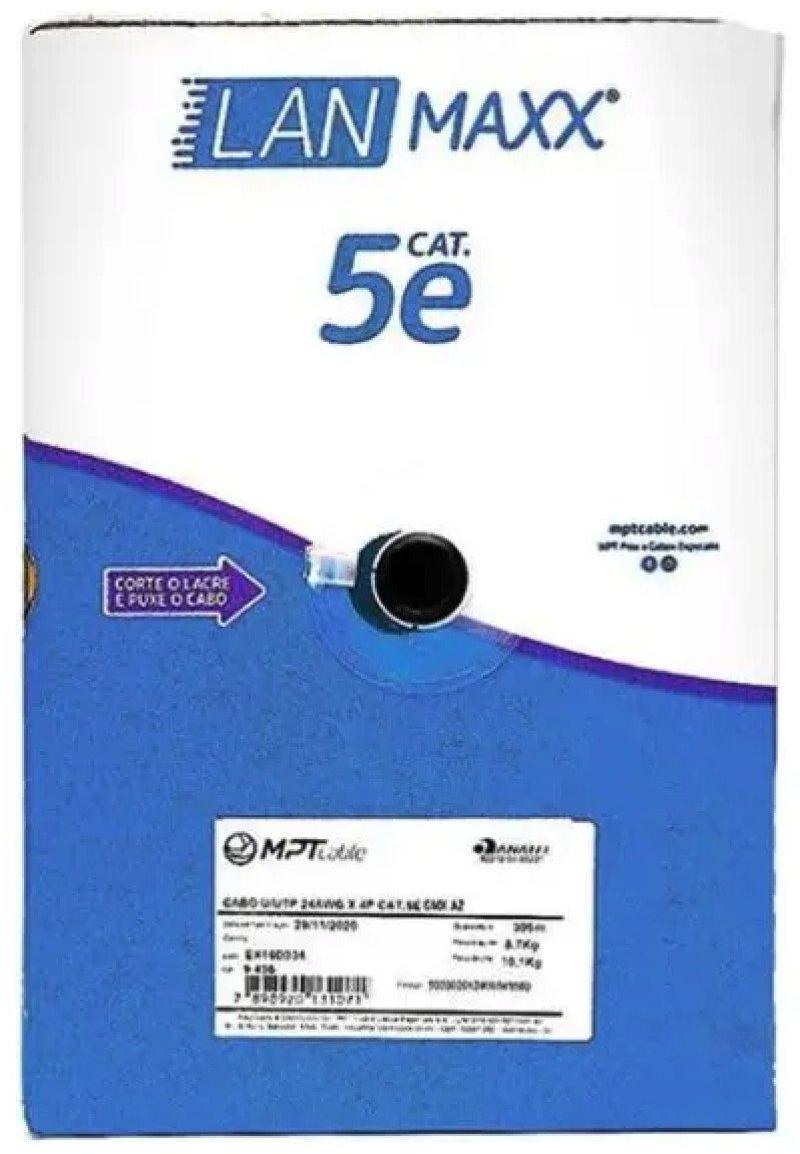 Cabo de Rede UTP Cat.5e Azul LAN Maxx ANATEL MPT Caixa 305m