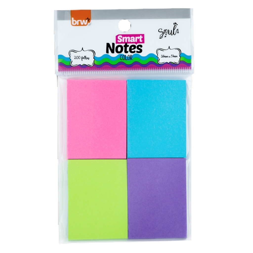 Bloco de Notas Adesivo 38x51mm com 4 Blocos de 50 Folhas 4 Cores Neon - BRW - BA3891
