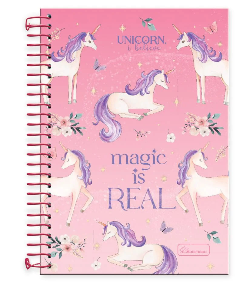 Caderno Universitário Cadersil Unicorn, I Believe 10 matérias Capa Dura 160 Folhas Sortido