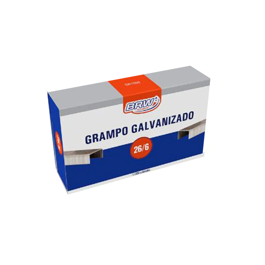 Grampos Galvanizado 26/6 Caixa com 1000 Unidades - BRW - GR1000