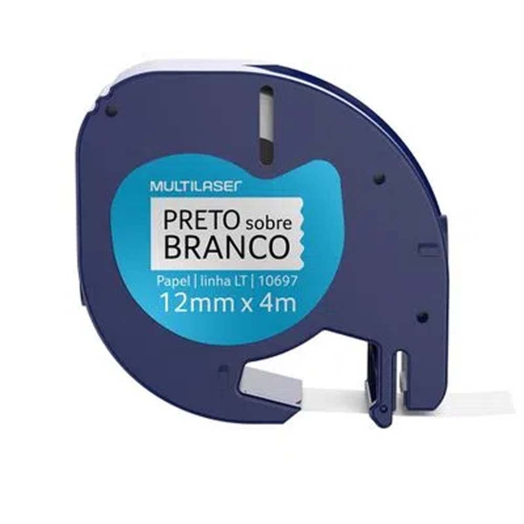 Fita Rotuladora Dymo Multilaser 12mm Preto no Branco - RF026