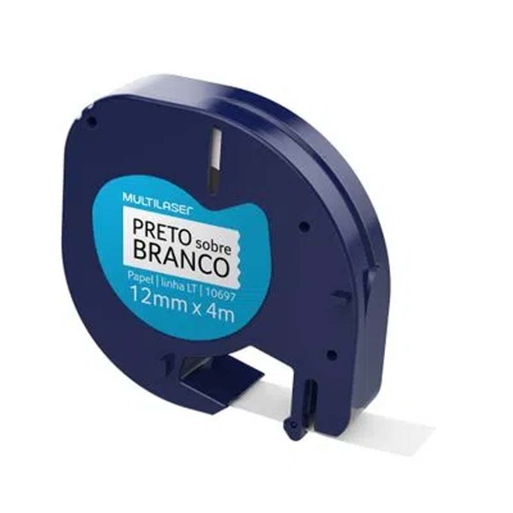Fita Rotuladora Dymo Multilaser 12mm Preto no Branco - RF026