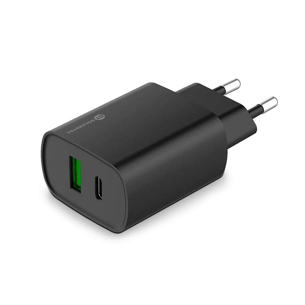 Carregador Celular Parede 2 Portas USB Type-C 3A 20W Ultra Rápido Bivolt Preto Goldentec Get 65644