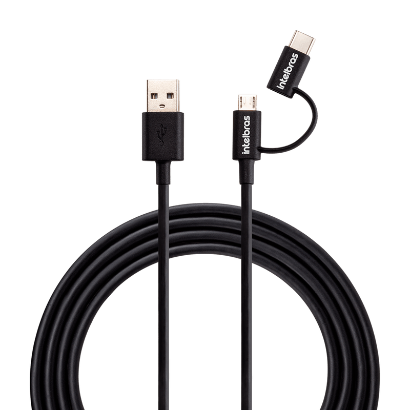 Cabo USB - Micro USB e USB - USB C Preto PVC 1,2m Intelbras EUABC 12PP