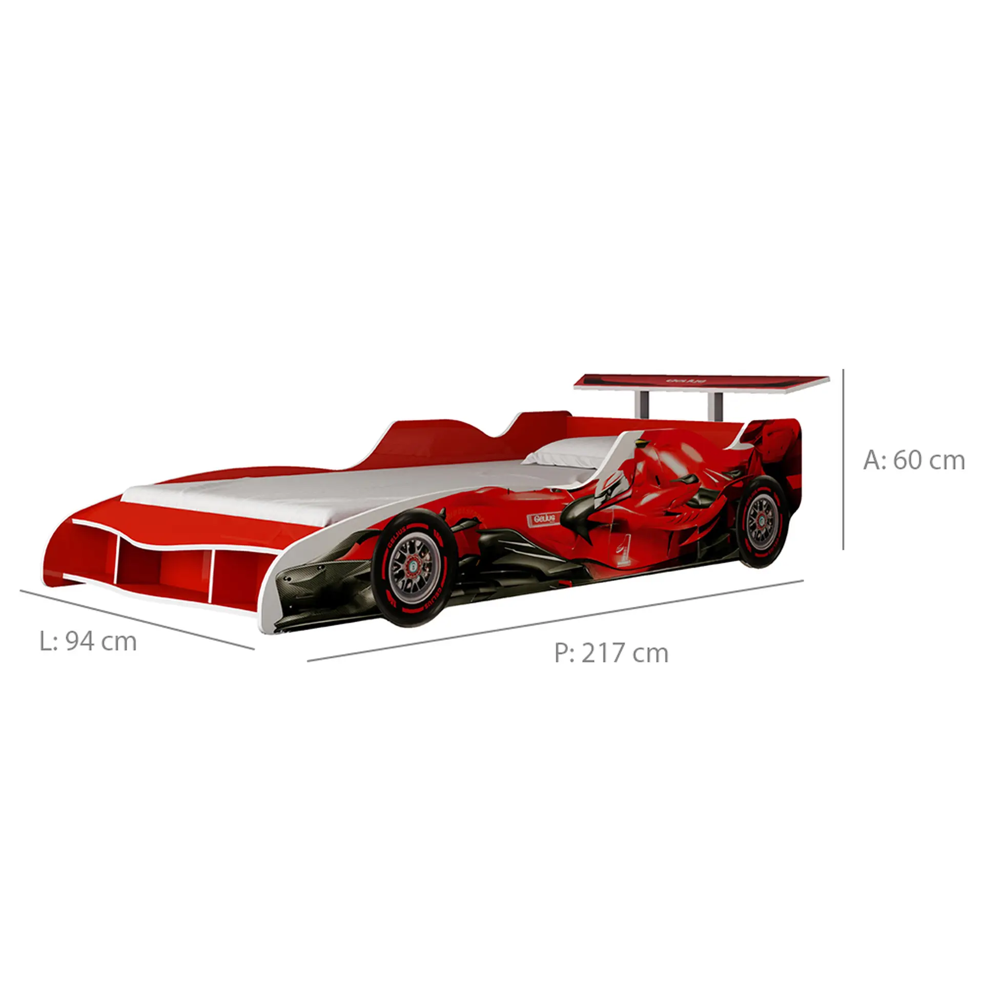 Mini-cama Montessoriana Infantil em Formato de Carro F1 Gelius - Vermelho