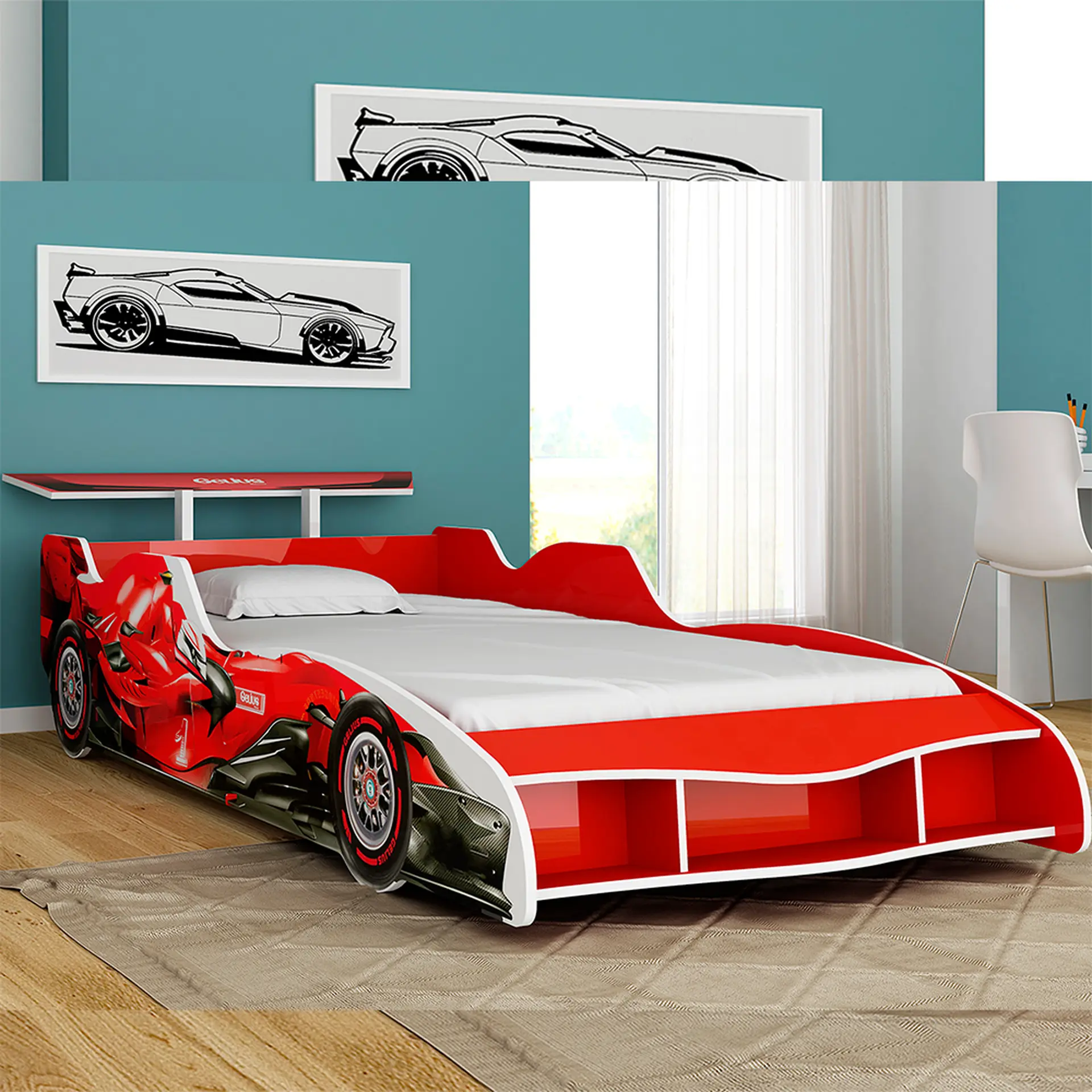 Mini-cama Montessoriana Infantil em Formato de Carro F1 Gelius - Vermelho