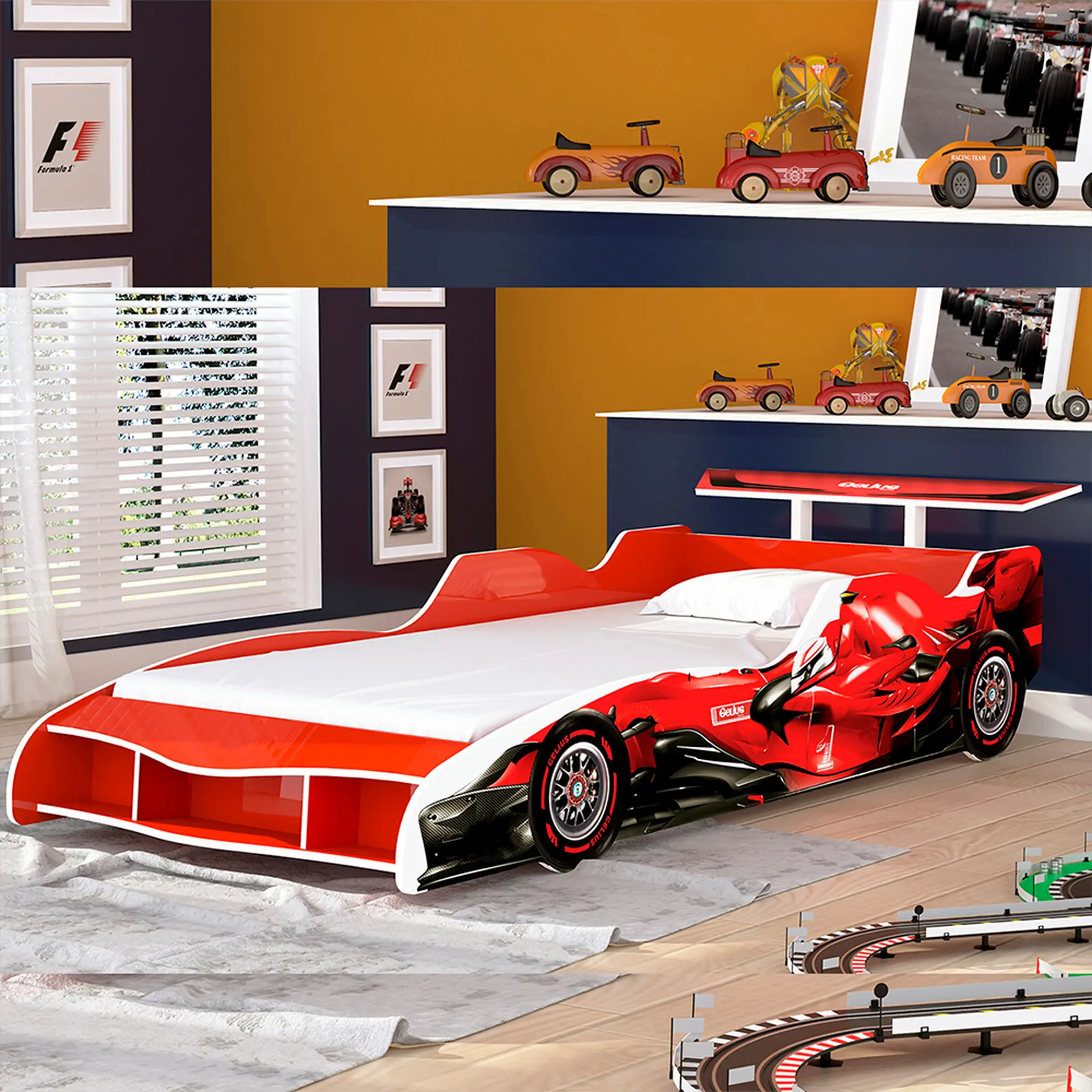 Mini-cama Montessoriana Infantil em Formato de Carro F1 Gelius - Vermelho
