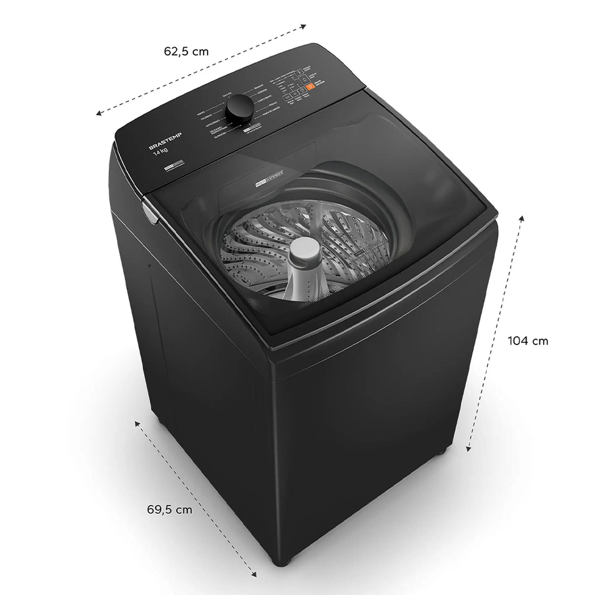Máquina de Lavar Brastemp WJ14A9 14kg Automática Cesto Inox - Platinum - 220 Volts
