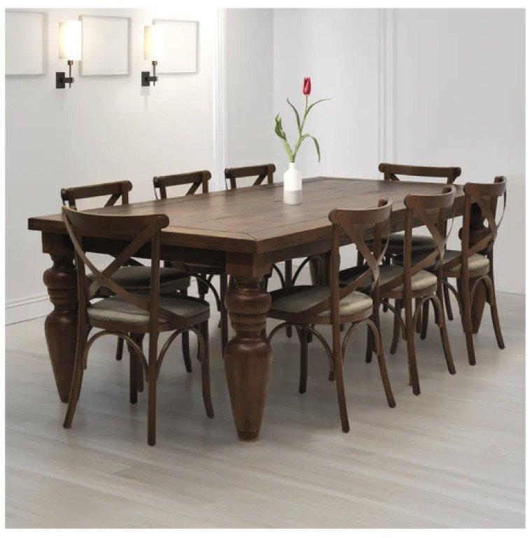 Mesa de Jantar Flower 8 Cadeiras Paris Madeira Maciça Artefama - Canela