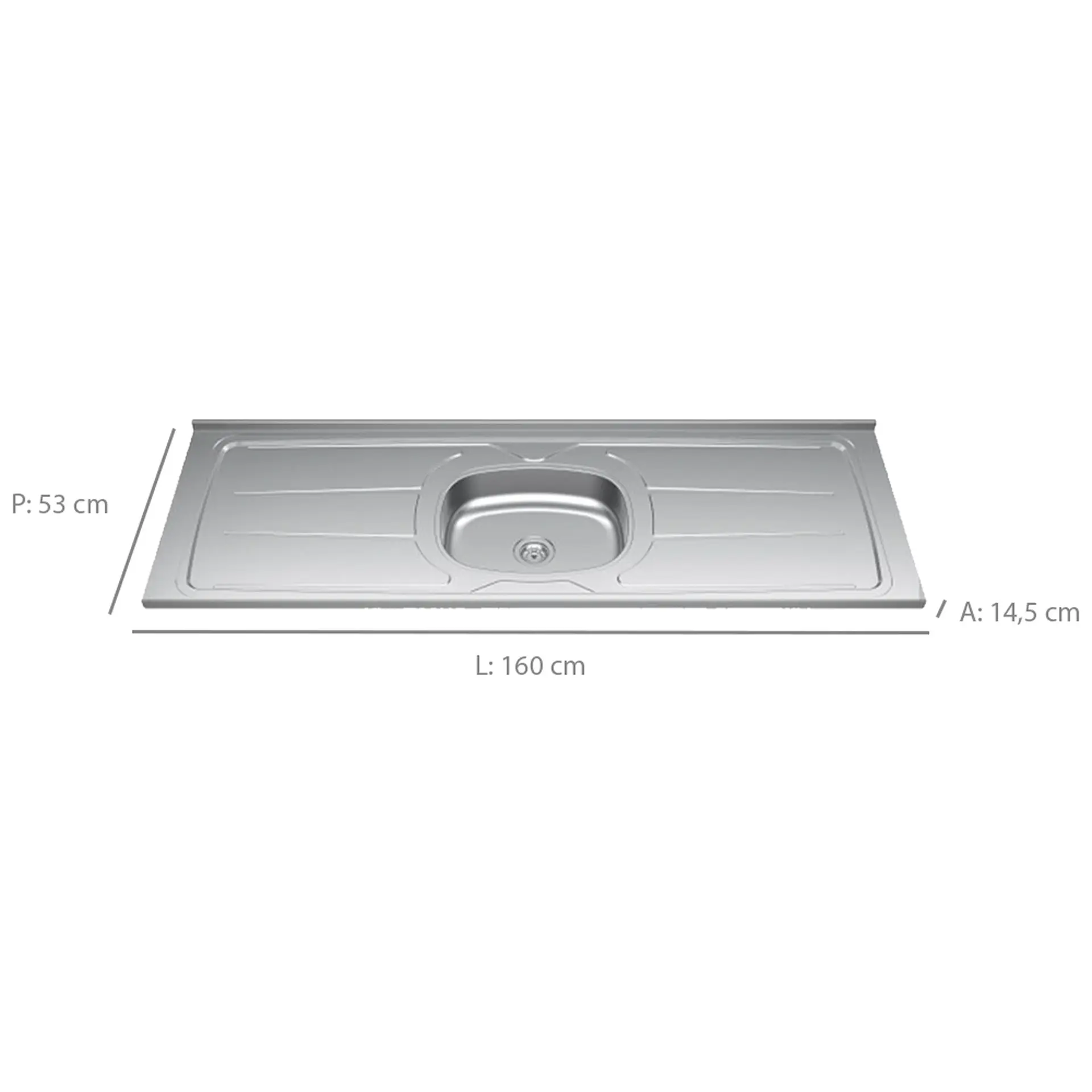 Tampo de Pia 160cm Aço Inox com Rebaixe Ghel Plus - Inox
