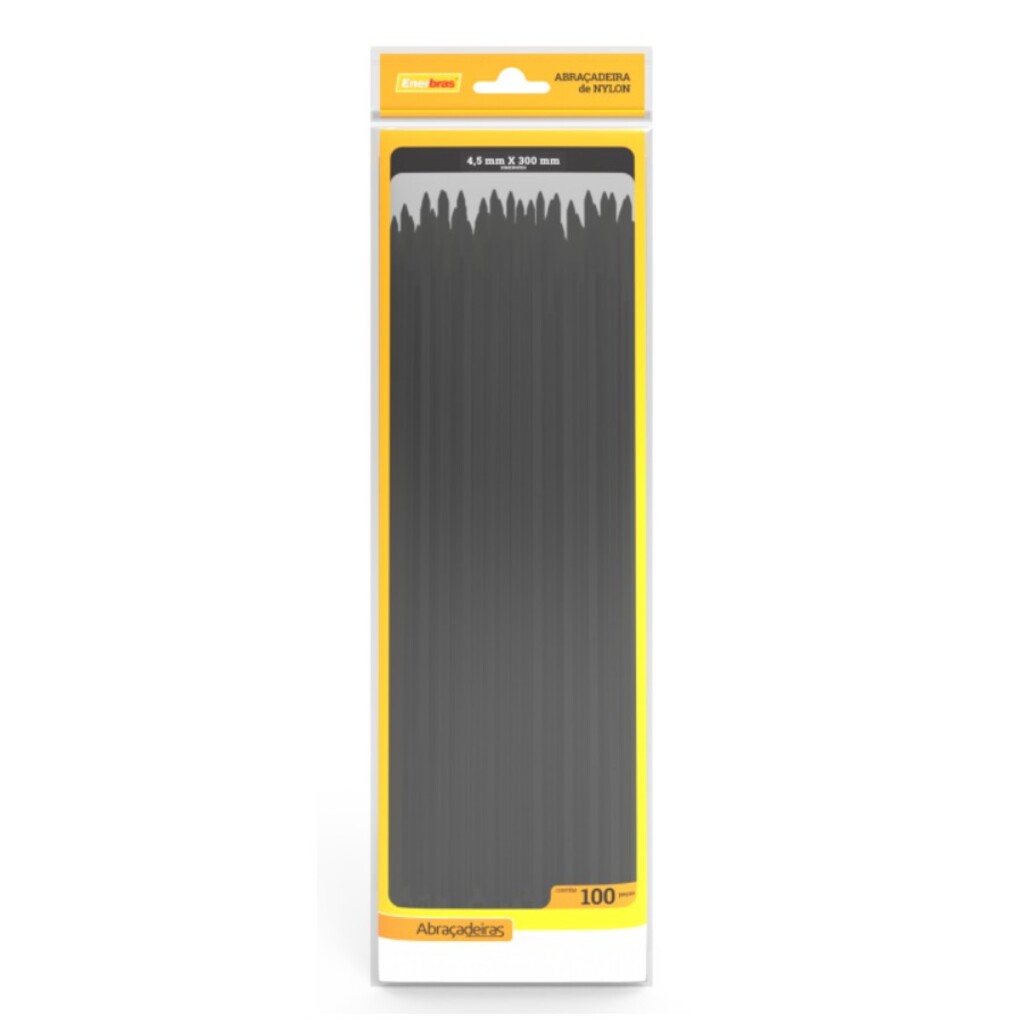 Abraçadeira Plástica Enerbras 4,5 x 300mm Preto A45-E300P - Pacote com 100 Unidades