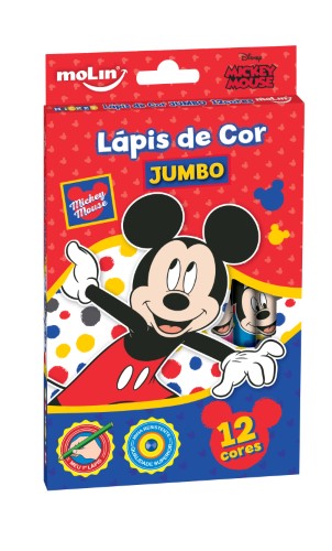 Lápis de Cor Jumbo Mickey 12 Cores Fácil de Apontar Sortido