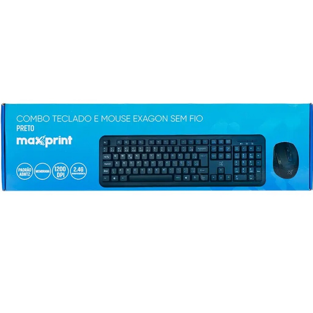 Kit Teclado + Mouse sem Fio Maxprint Exagon 1200dpi Preto - 60000146