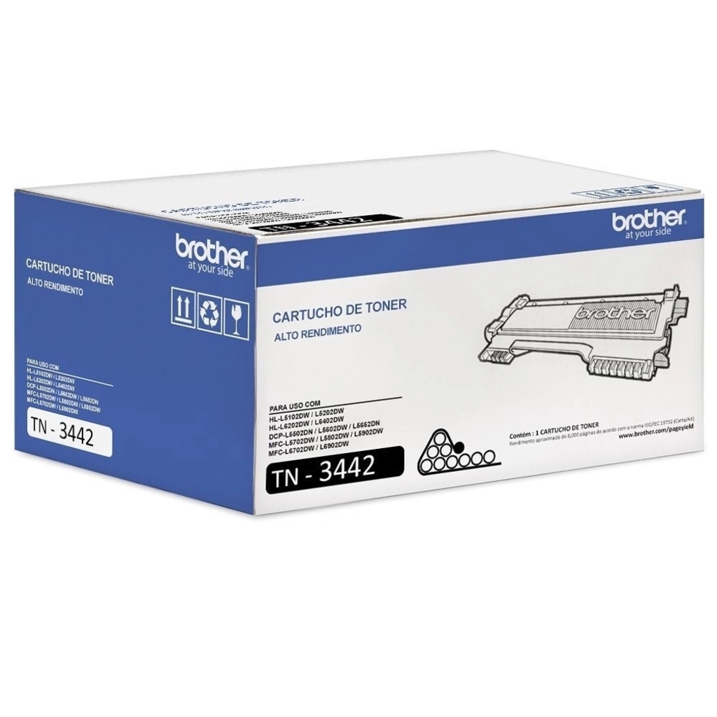 Toner Brother Preto Original - TN3442BR - 8.000 páginas para HLL5102DW, HLL5202DW, HLL6202DW, HLL6402DW, DCPL5502DN, DCPL5602DN, DCPL5652DN