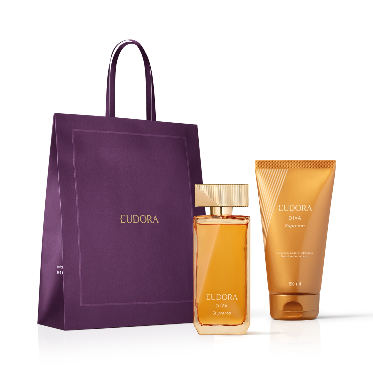 Combo Diva Suprema: Desodorante Colônia 100ml + Loção Iluminadora Hidratante 150ml + Sacola M