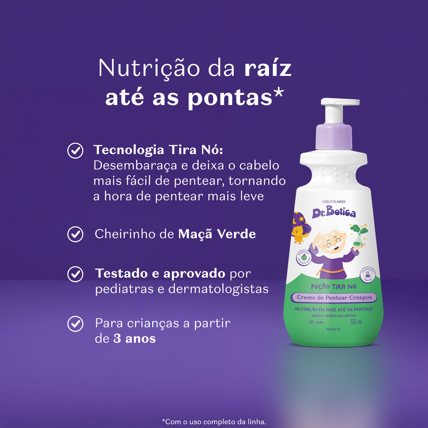 Creme Para Pentear Infantil Cabelos Crespos 4 ABC Dr.Botica Poção Tira Nó 350ml