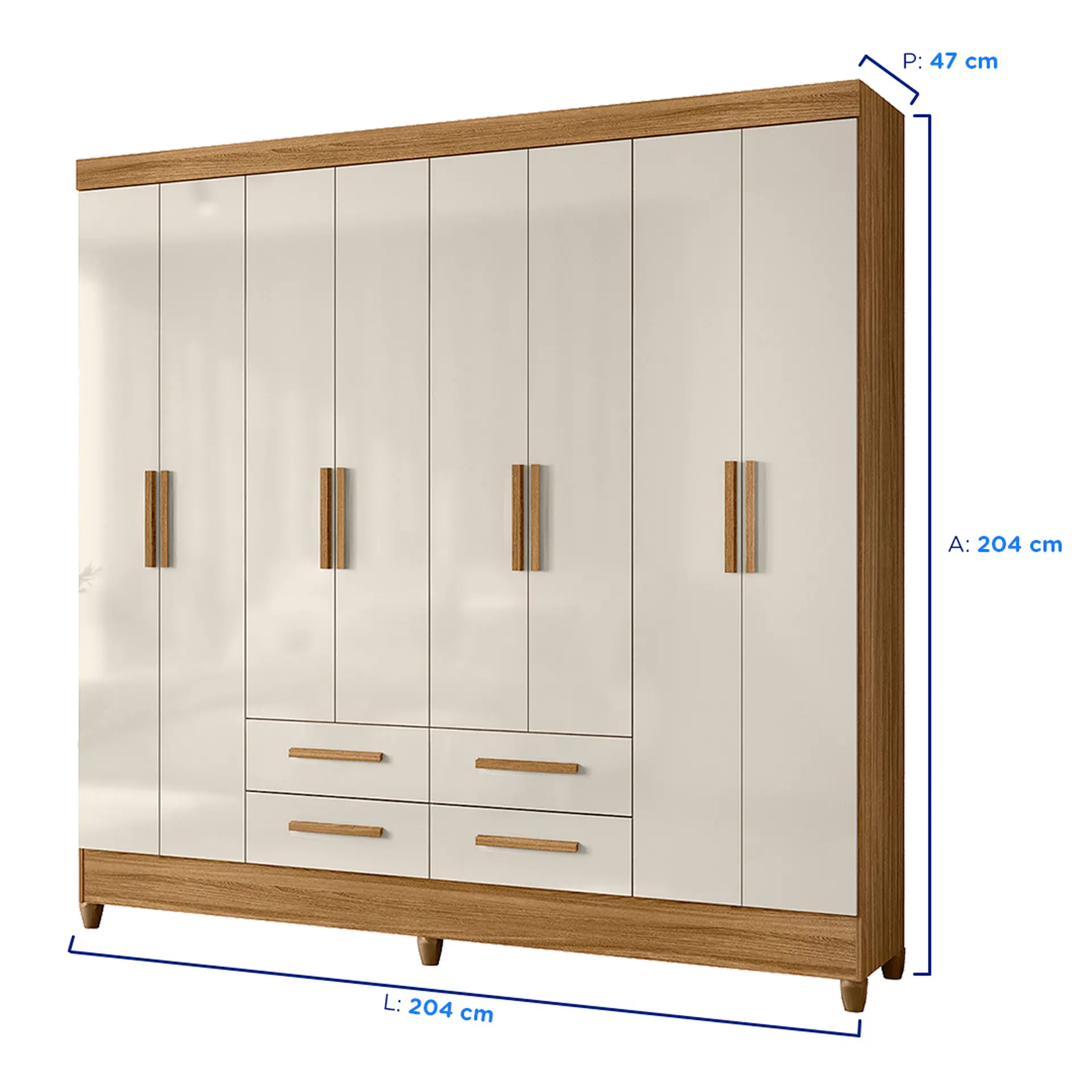 Guarda-Roupa Casal 8 Portas Bater 4 Gavetas Flórida Moval Roupeiro - Freijo/Off White
