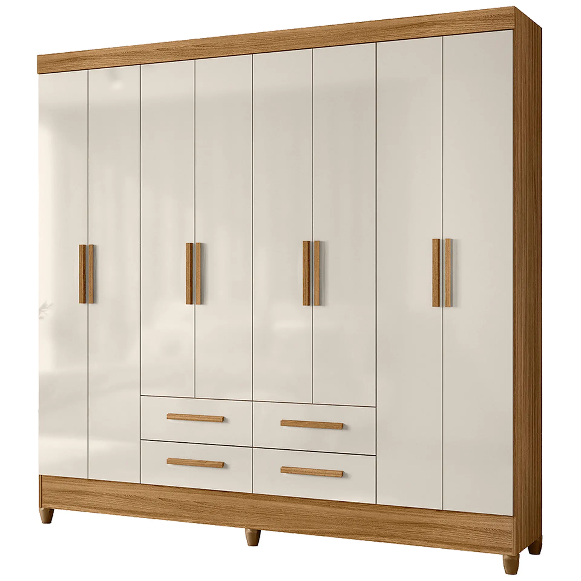 Guarda-Roupa Casal 8 Portas Bater 4 Gavetas Flórida Moval Roupeiro - Freijo/Off White