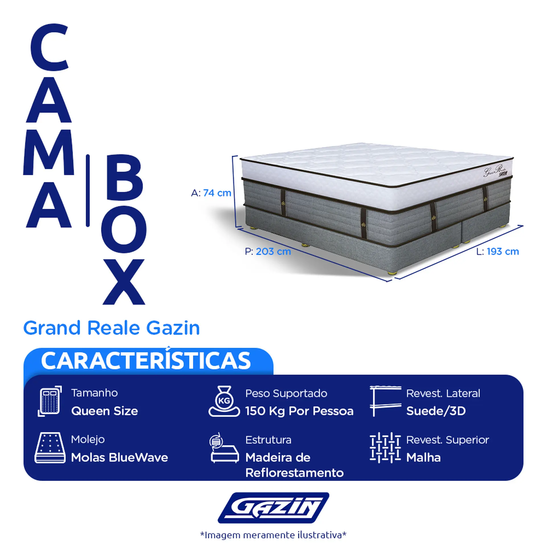 Colchão Cama Box Gazin Molas BlueWave King Size Grand Reale 193x203