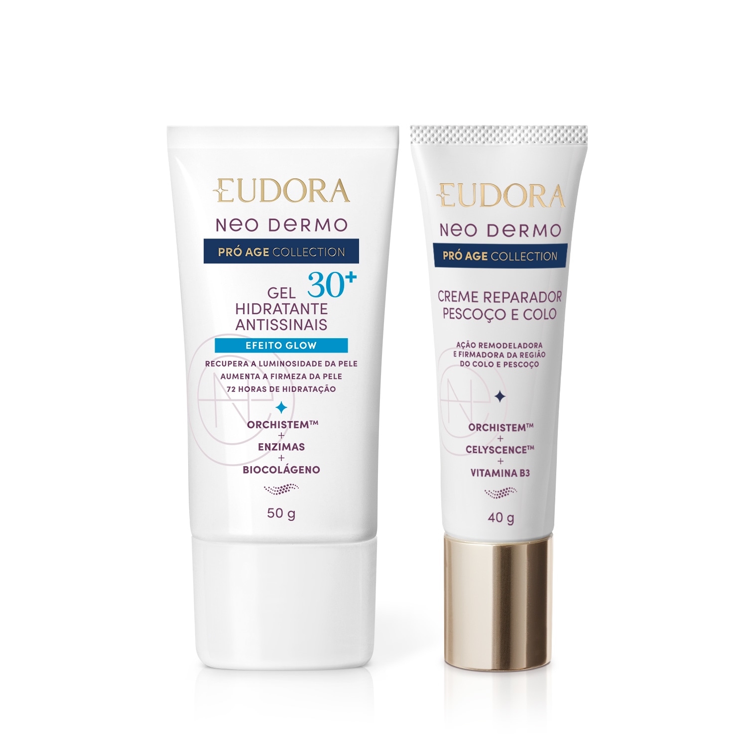 Combo Neo Dermo Pró Age Collection: Creme Reparador Pescoço e Colo 40g + Gel Facial Antissinais 30+ 50g