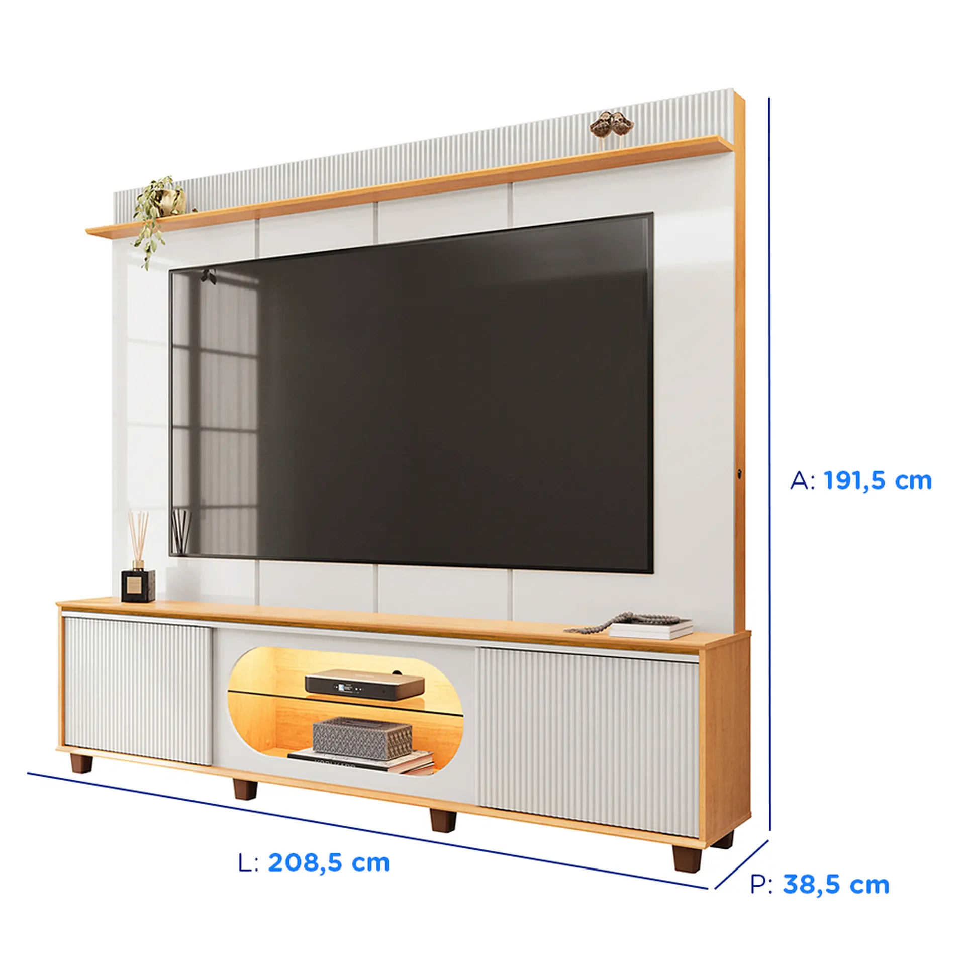 Estante Home para TV até 75” com LED Maia DJ Móveis - BALI/CEDRO