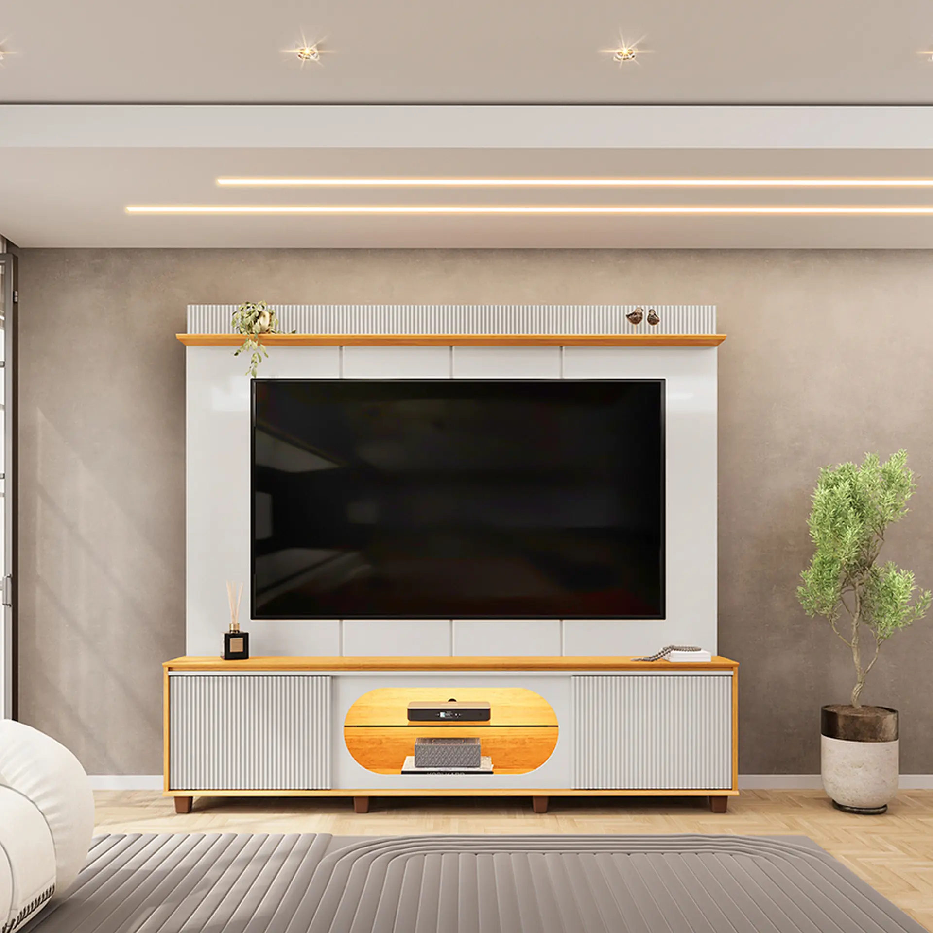 Estante Home para TV até 75” com LED Maia DJ Móveis - BALI/CEDRO