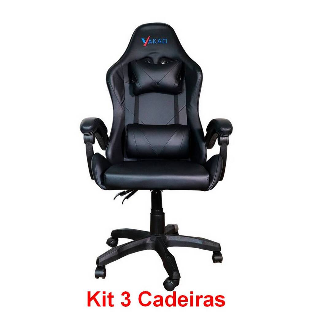 Cadeira Gamer Giratória Preto com Braço Ajuste de Altura e Encosto Reclinável Yakao GC007Black