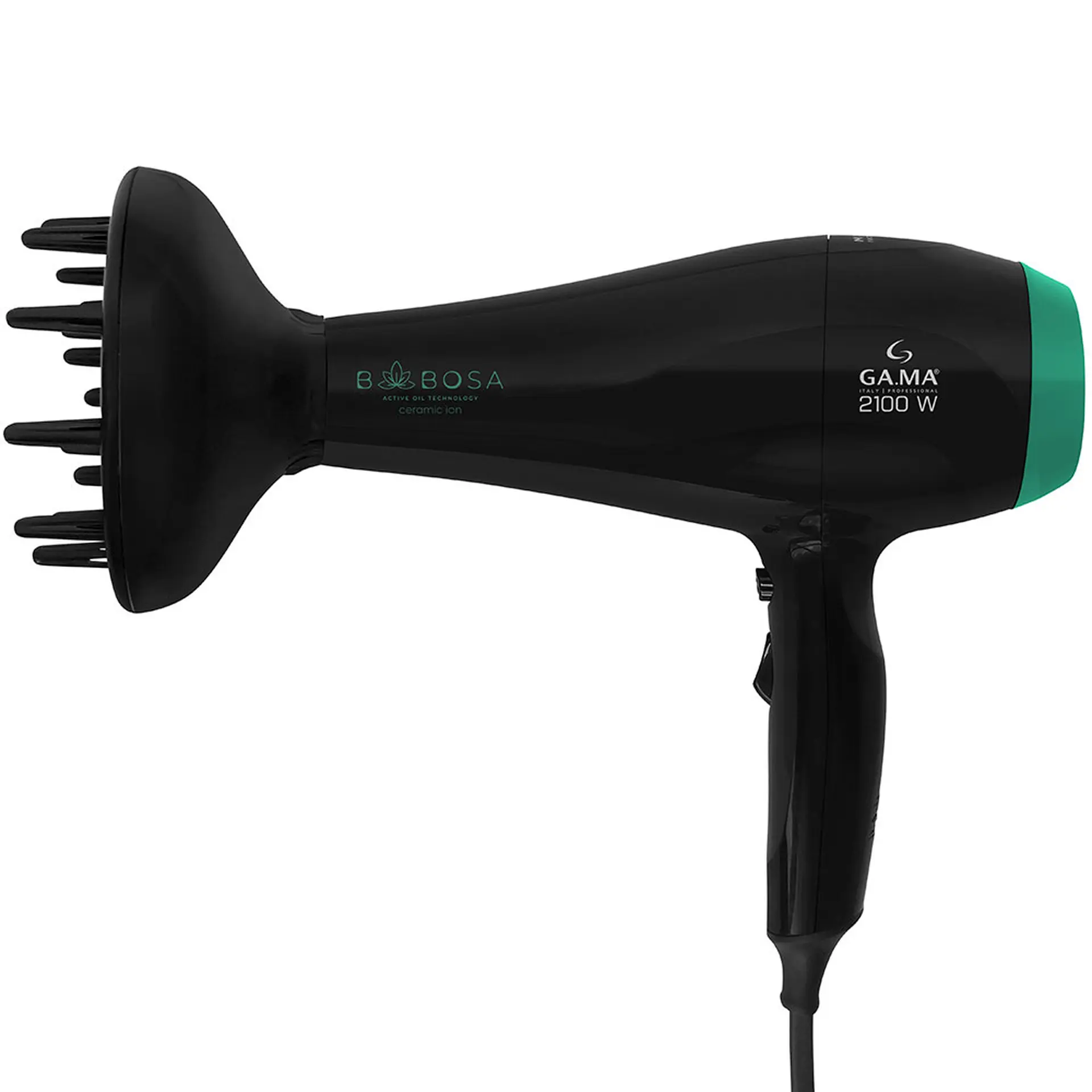 Secador de Cabelo Gama Babosa Ceramic Íon Antifrizz Motor AC Profissional - Preto/Verde - 110 Volts